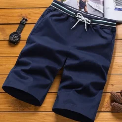 Men's Dress Shorts Work Shorts Drawstring Elastic Waist Multi Pocket Plain Comfort Wearable Knee Length Outdoor Sport Daily Fashion Casual Black Navy Blue