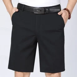 Men's Dress Shorts Work Shorts Golf Shorts Solid Color Wrinkle Resistant Knee Length Shorts ArmyGreen Black High Waist Inelastic