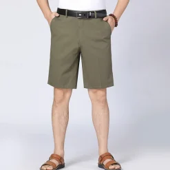 Men's Dress Shorts Work Shorts Golf Shorts Solid Color Wrinkle Resistant Knee Length Shorts ArmyGreen Black High Waist Inelastic