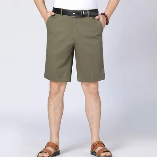 Men's Dress Shorts Work Shorts Golf Shorts Solid Color Wrinkle Resistant Knee Length Shorts ArmyGreen Black High Waist Inelastic