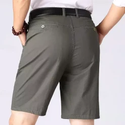 Men's Dress Shorts Work Shorts Golf Shorts Solid Color Wrinkle Resistant Knee Length Shorts ArmyGreen Black High Waist Inelastic