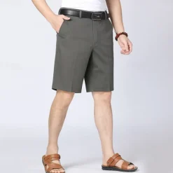 Men's Dress Shorts Work Shorts Golf Shorts Solid Color Wrinkle Resistant Knee Length Shorts ArmyGreen Black High Waist Inelastic