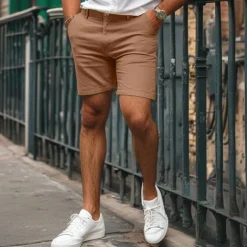Men's Dress Shorts Work Shorts Casual Shorts Golf Shorts Pocket Straight Leg Solid Colored Comfort Wearable Knee Length Outdoor Daily Streetwear Stylish Black Brown