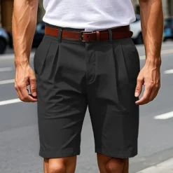 Men's Dress Shorts Work Shorts Golf Shorts Pocket Plain Comfort Breathable Knee Length Outdoor Business Sports Casual Black Khaki