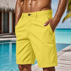 Men's Dress Shorts Work Shorts Golf Shorts Pocket Plain Comfort Knee Length Casual Daily Casual Yellow Light Green