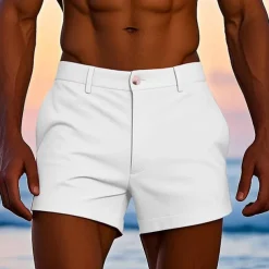 Men's Dress Shorts Work Shorts Golf Shorts Pocket Plain Comfort Breathable Short Outdoor Business Sports Casual White Yellow