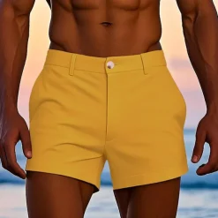 Men's Dress Shorts Work Shorts Golf Shorts Pocket Plain Comfort Breathable Short Outdoor Business Sports Casual White Yellow