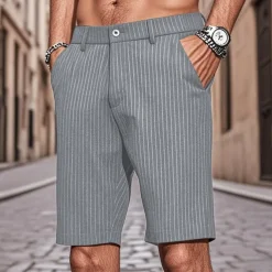 Men's Dress Shorts Work Shorts Golf Shorts Pocket Stripes Comfort Breathable Knee Length Outdoor Business Sports Casual Black Light Grey