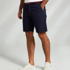 Men's Dress Shorts Zipper Pocket Solid Color Breathable Knee Length Formal Office Chic & Modern Formal White Navy Blue Micro-elastic