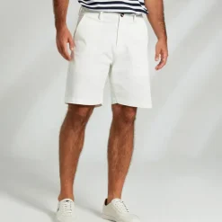 Men's Dress Shorts Zipper Pocket Solid Color Breathable Knee Length Formal Office Chic & Modern Formal White Navy Blue Micro-elastic