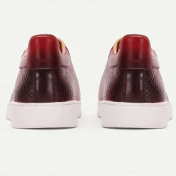 Men's Dress Sneakers Leather Italian Full-Grain Cowhide Slip Resistant Lace-up Black Red