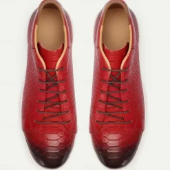 Men's Dress Sneakers Leather Italian Full-Grain Cowhide Slip Resistant Lace-up Black Red