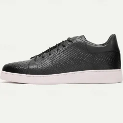 Men's Dress Sneakers Leather Italian Full-Grain Cowhide Slip Resistant Lace-up Black Red