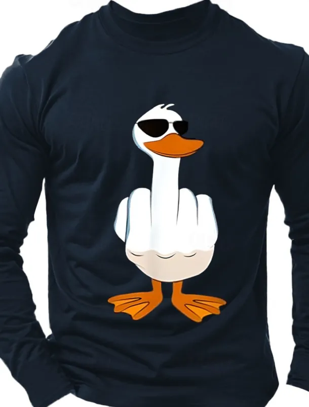 Men's Duck T Shirt Long Sleeve Shirt 100% Cotton Long Sleeve Graphic Shirt Light Heather Grey Black Wine Comfortable Tee Vacation Street Fashion Designer Clothing