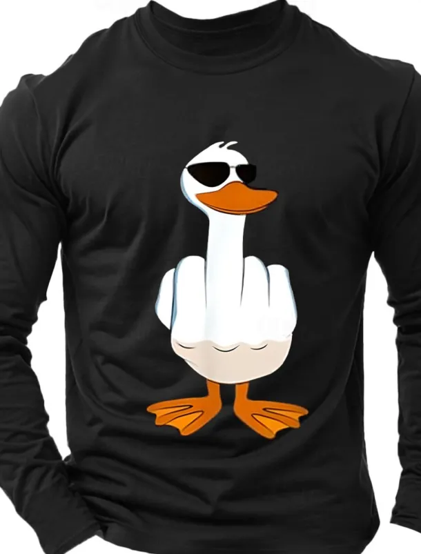 Men's Duck T Shirt Long Sleeve Shirt 100% Cotton Long Sleeve Graphic Shirt Light Heather Grey Black Wine Comfortable Tee Vacation Street Fashion Designer Clothing