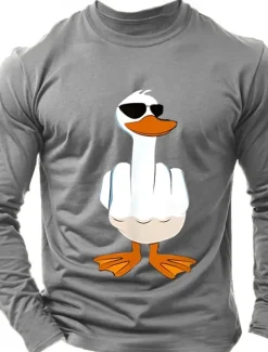 Men's Duck T Shirt Long Sleeve Shirt 100% Cotton Long Sleeve Graphic Shirt Light Heather Grey Black Wine Comfortable Tee Vacation Street Fashion Designer Clothing