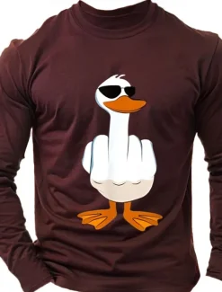Men's Duck T Shirt Long Sleeve Shirt 100% Cotton Long Sleeve Graphic Shirt Light Heather Grey Black Wine Comfortable Tee Vacation Street Fashion Designer Clothing