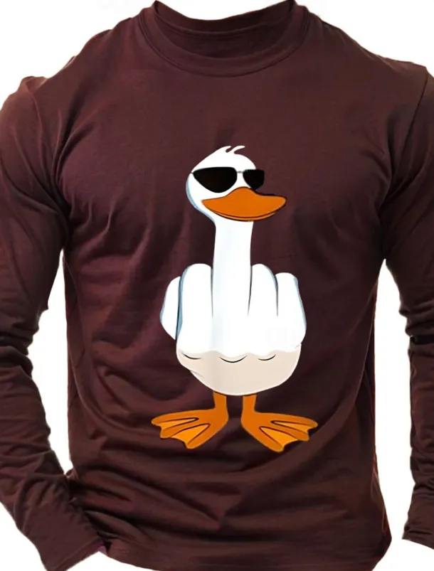Men's Duck T Shirt Long Sleeve Shirt 100% Cotton Long Sleeve Graphic Shirt Light Heather Grey Black Wine Comfortable Tee Vacation Street Fashion Designer Clothing