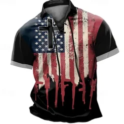 Men's Eagle American Flag Polo Shirts Golf Polos Shirts Short Sleeve Polo Shirts Lace Up Neck Vintage Outdoor Daily Wear Streetwear 3D Print Summer Red Blue