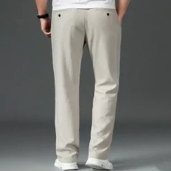 Men's Easy Care Cotton Linen Athletic Pants Active Pants Trousers Drawstring Elastic Drawstring Waist Solid Color Wearable Full Length Formal Wedding Outdoor Elegant Vacation Light Khaki Black Micro-e