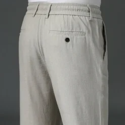 Men's Easy Care Cotton Linen Athletic Pants Active Pants Trousers Drawstring Elastic Drawstring Waist Solid Color Wearable Full Length Formal Wedding Outdoor Elegant Vacation Light Khaki Black Micro-e