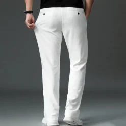 Men's Easy Care Cotton Linen Athletic Pants Active Pants Trousers Drawstring Elastic Drawstring Waist Solid Color Wearable Full Length Formal Wedding Outdoor Elegant Vacation Light Khaki Black Micro-e