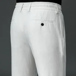 Men's Easy Care Cotton Linen Athletic Pants Active Pants Trousers Drawstring Elastic Drawstring Waist Solid Color Wearable Full Length Formal Wedding Outdoor Elegant Vacation Light Khaki Black Micro-e