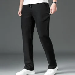 Men's Easy Care Cotton Linen Athletic Pants Active Pants Trousers Drawstring Elastic Drawstring Waist Solid Color Wearable Full Length Formal Wedding Outdoor Elegant Vacation Light Khaki Black Micro-e