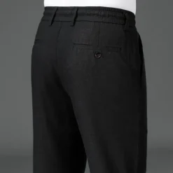 Men's Easy Care Cotton Linen Athletic Pants Active Pants Trousers Drawstring Elastic Drawstring Waist Solid Color Wearable Full Length Formal Wedding Outdoor Elegant Vacation Light Khaki Black Micro-e