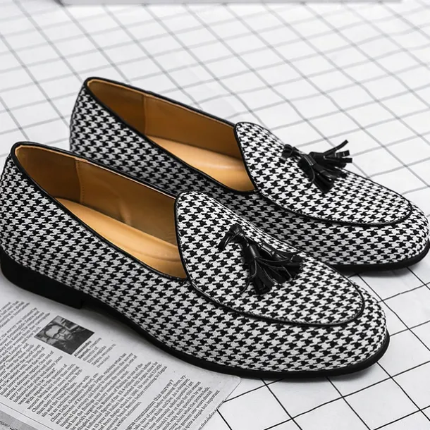 Men's Elegant Houndstooth Loafers with Tassel - Perfect for Weddings and Parties