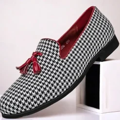 Men's Elegant Houndstooth Loafers with Tassel - Perfect for Weddings and Parties
