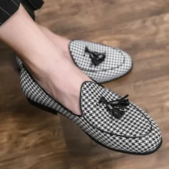 Men's Elegant Houndstooth Loafers with Tassel - Perfect for Weddings and Parties