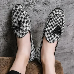 Men's Elegant Houndstooth Loafers with Tassel - Perfect for Weddings and Parties