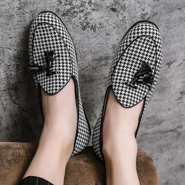 Men's Elegant Houndstooth Loafers with Tassel - Perfect for Weddings and Parties