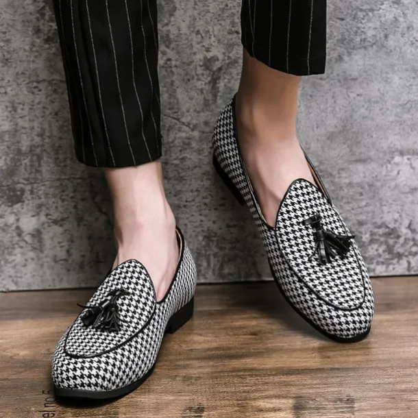 Men's Elegant Houndstooth Loafers with Tassel - Perfect for Weddings and Parties