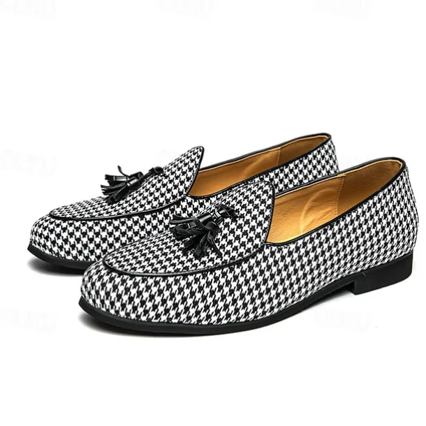 Men's Elegant Houndstooth Loafers with Tassel - Perfect for Weddings and Parties