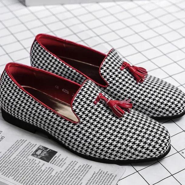 Men's Elegant Houndstooth Loafers with Tassel - Perfect for Weddings and Parties