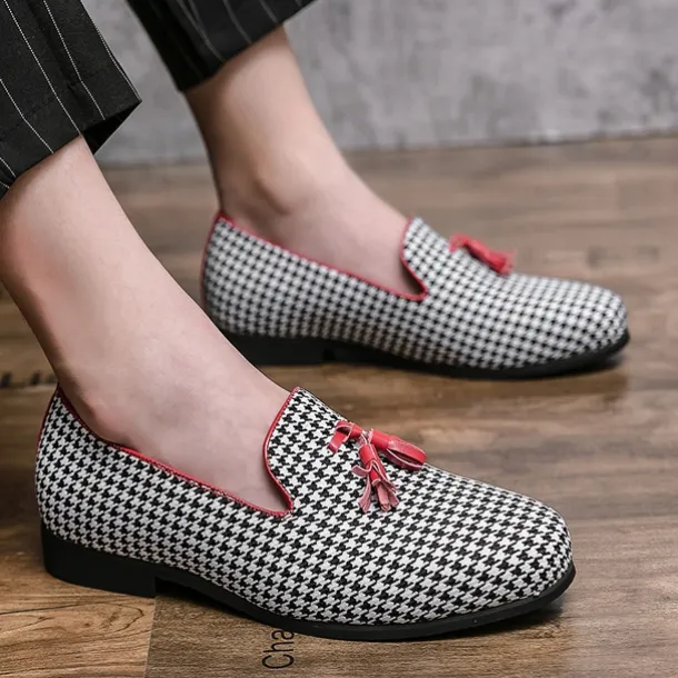 Men's Elegant Houndstooth Loafers with Tassel - Perfect for Weddings and Parties