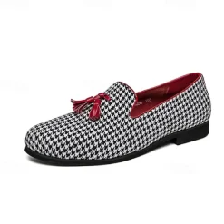 Men's Elegant Houndstooth Loafers with Tassel - Perfect for Weddings and Parties
