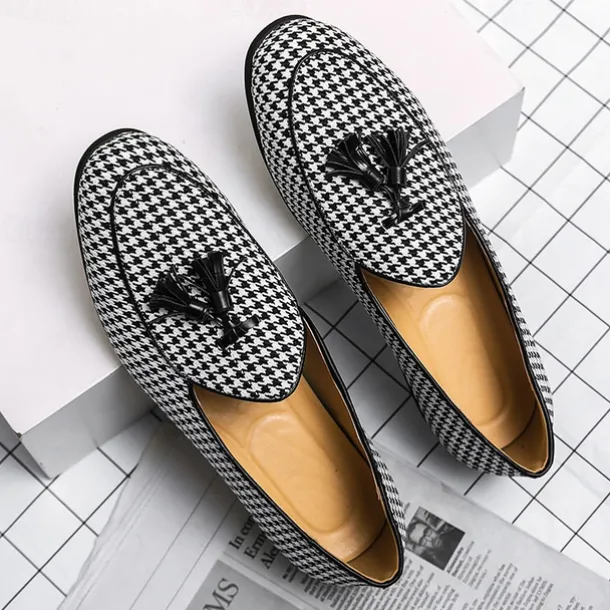 Men's Elegant Houndstooth Loafers with Tassel - Perfect for Weddings and Parties