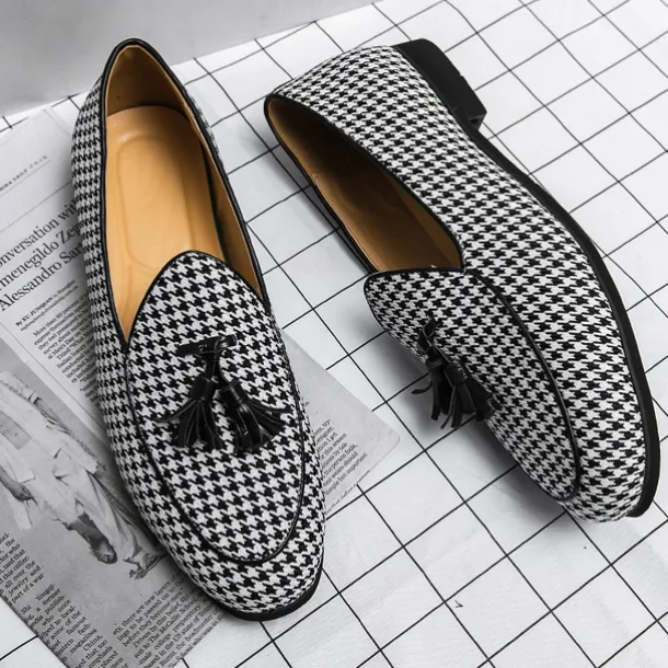 Men's Elegant Houndstooth Loafers with Tassel - Perfect for Weddings and Parties