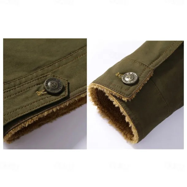 Men's Embroidered Fleece Jacket Cargo Jacket Cow Print Turndown Collar Long Sleeve Military Tactical Jacket Vintage Thermal Warm Winter Outwear Multiple Pockets Button Front Cotton Coat