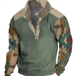 Men's Ethnic Sweatshirt Sweatshirt Sweatshirt Quarter Zip Daily Ethnic Holiday Print Holiday 1/4 Zip Winter Spring & Fall