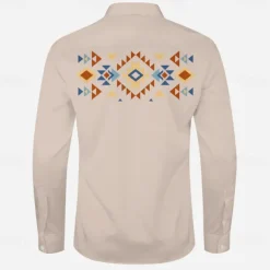 Men's Ethnic Western Shirt Cowboy Shirt Long Sleeve Western Casual Spring Fall Turndown Button Up Beige