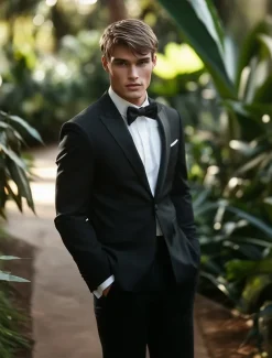 Men's Fall Wedding Party Suits Peaked Lapel Black Fashion Formal Solid Colored Standard Fit 2 Piece Single Breasted One-button