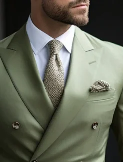 Men's Fall Wedding Suits Peaked Lapel Peak Sage Daily Business Solid Colored Plus Size 2 Piece Double Breasted Six-buttons
