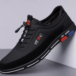 Men's Fashion Casual Sports Shoes – Brown and Black Lightweight Sneakers with Embroidered Design and Elastic Lace-Up Closure