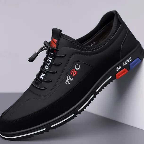 Men's Fashion Casual Sports Shoes – Brown and Black Lightweight Sneakers with Embroidered Design and Elastic Lace-Up Closure