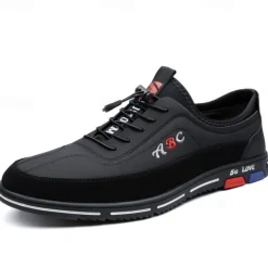 Men's Fashion Casual Sports Shoes – Brown and Black Lightweight Sneakers with Embroidered Design and Elastic Lace-Up Closure