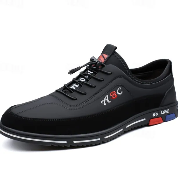 Men's Fashion Casual Sports Shoes – Brown and Black Lightweight Sneakers with Embroidered Design and Elastic Lace-Up Closure